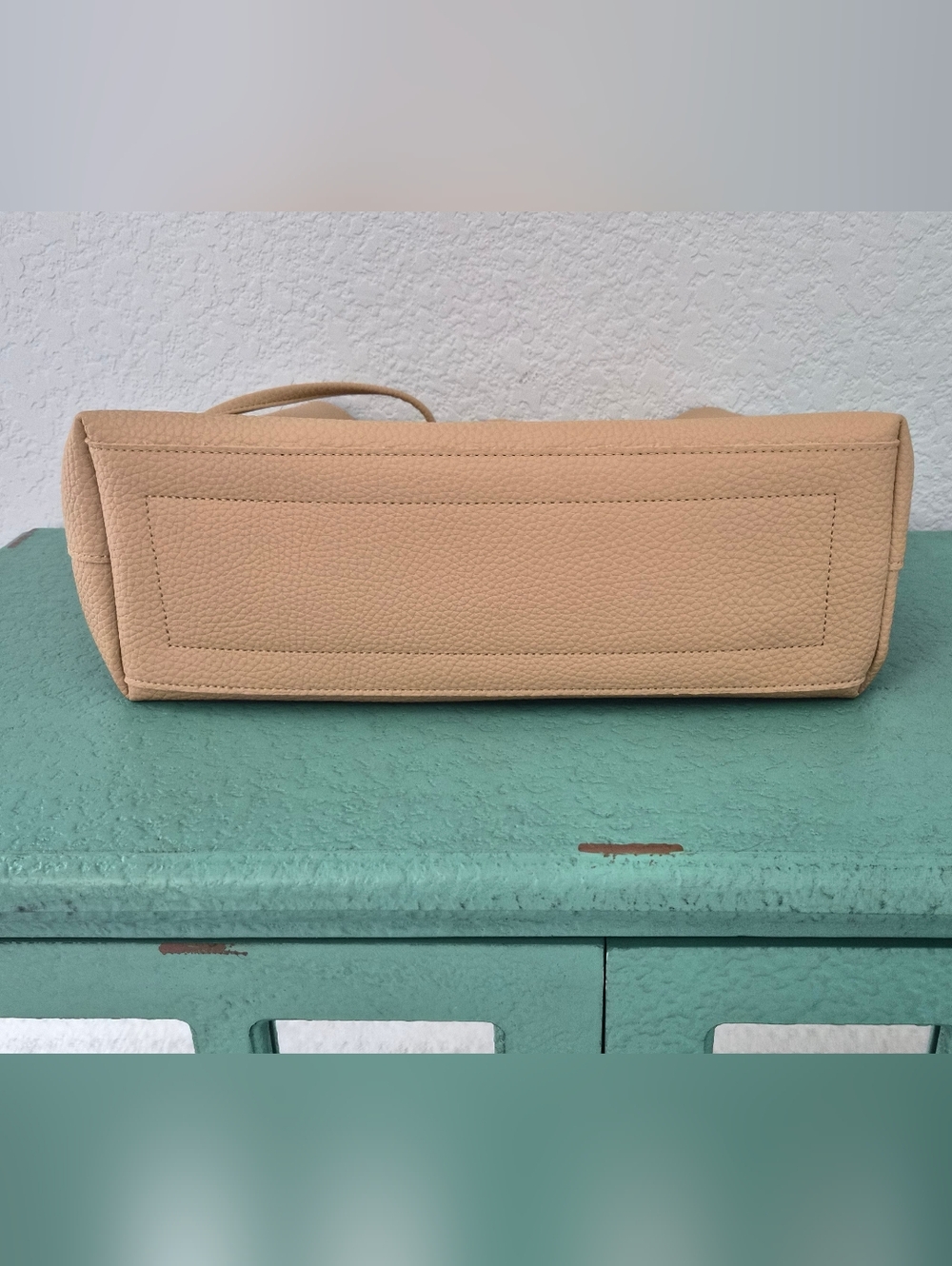 Tan Pebbled Vegan Leather Slouchy Bucket Bag - Picture 8 of 14